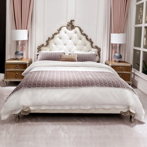 Letto matrimoniale francese di lusso in legno massello con struttura intagliata <span class=keywords><strong>camera</strong></span> da letto europea <span class=keywords><strong>mobili</strong></span> con fibbia leggera - Product Image 4