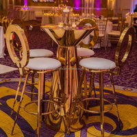 Table de bar de luxe ZKAI en acier inoxydable doré avec chaise à dossier haut pour mariage, événement, location