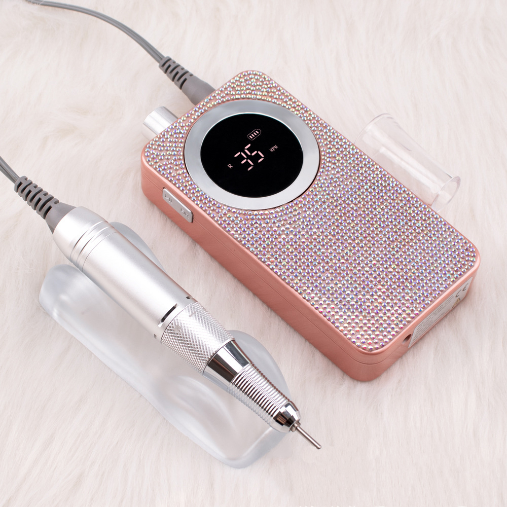 OEM Блестящий со стразами 35000 об/мин бесщеточный двигатель Беспроводная портативная зарядка красивый Личный Уход за ногтями сверлильный станок Инструменты