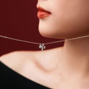 Dylam <b>Initial</b> <b>Necklace</b> Rhodium 925 <b>Silver</b> 5A Zirconia Tiny Letters -P- Monogram Pendant <b>Necklaces</b> for Women - Product Image 3