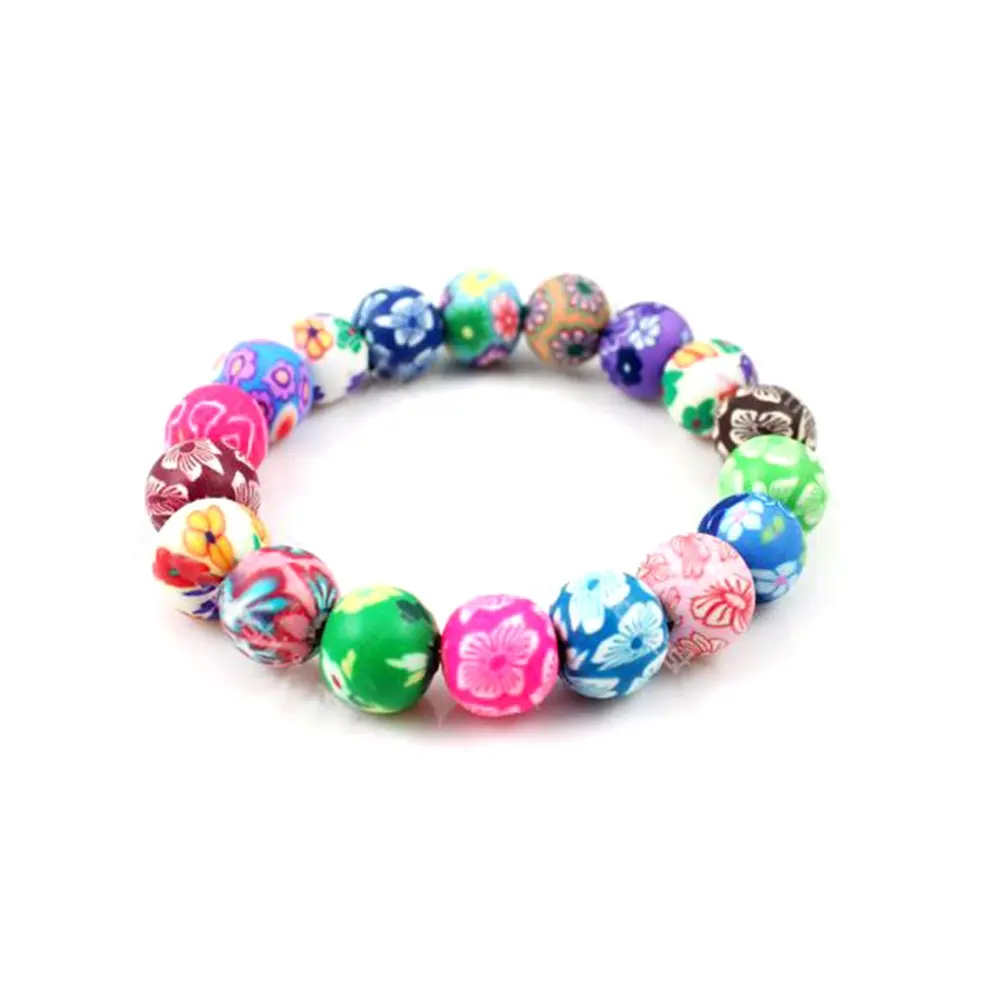 Cheap Popular Painted Flower Colorful Polymer Clay Beads Girls Bracelet