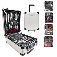 Ensemble d'outils à main personnalisé OEM de 186 pièces avec boîte rigide à roulettes en aluminium, quatre couches de rangement, ensemble d'outils combinés