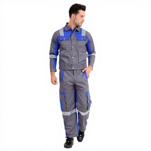 <b>Men's</b> Reflective Work Uniform Set Grey Blue <b>Long</b> <b>Sleeve</b> <b>Shirt</b> Cargo Pants Safety Jacket - Product Image 2