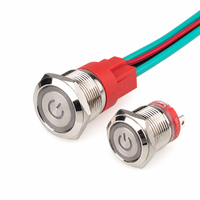 Interrupteur à bouton-poussoir métallique haute intensité 15A, réinitialisable, étanche IP67, LED marche/arrêt, 24V, 50000 cycles, autobloquant, 16mm