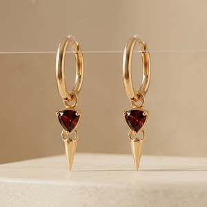 Garnet 925 Sterling <b>Silver</b> Earrings – Gold Vermeil <b>Huggie</b> with Trillion Spike Drop - Product Image 1