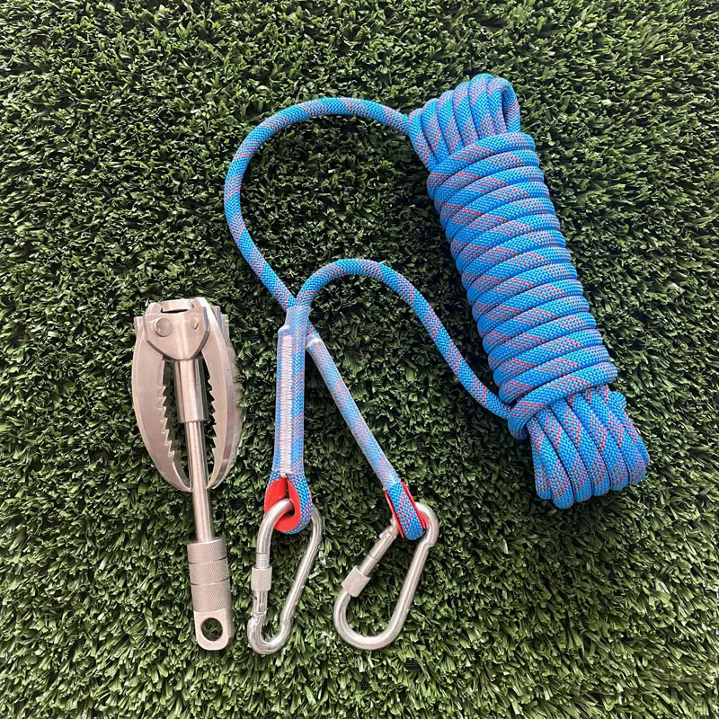 Stainless Steel Grapple Hooks with 10m blue Rope for Outdoor Survival Camping Hiking Tree & Mountain Climbing