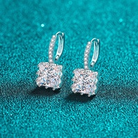 Boucles d'oreilles Huggie en argent pur S925, style coréen, géométriques, avec moissanite taille princesse carrée, pour femmes, bijoux hypoallergéniques