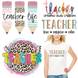 2022 New Teach Love Inspire Women T-shirt Summer Heat Transfer Sticker Printing Iron On decals Teacher Designs Teachers Day Gift