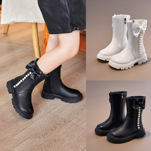 Nouvelles Bottes Princesse Coréennes Automne-Hiver 2025 pour Filles, en Cuir PU avec Nœud et Perles - Product Image 3