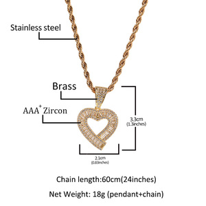 Ciondolo a forma di cuore Baguette Iced Out Bling Cubic Zirconia <span class=keywords><strong>gioielli</strong></span> da donna per ragazze regalo di san valentino collana a cuore placcata in oro - Product Image 2