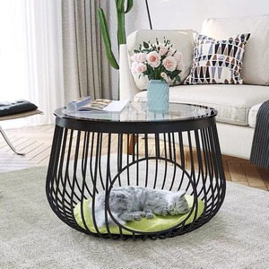 Table basse moderne en marbre rond doré WDY, nouveau design, pour salon, utilisable comme niche pour chat - Product Image 4