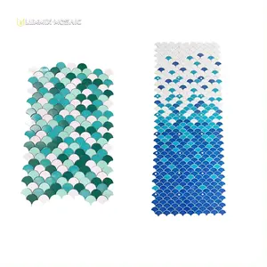 Painéis de parede 3D mosaicos azulejos de parede do banheiro cor gradual ventilador mosaico azulejos em forma de leque estilo escama de peixe