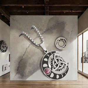 Classic Stainless Steel Celtic Moon Pendant Geometric Witch Knot Necklace for Men Women Punk Personality <strong>Irish</strong> Amulet <strong>Jewelry</strong> - Product Image 3