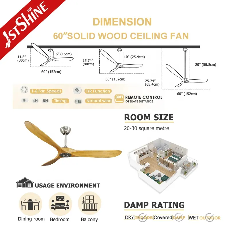 1stshine ceiling fan 2024 hot selling product luxure fan ceiling dc energy saving wood ceiling fans for villa