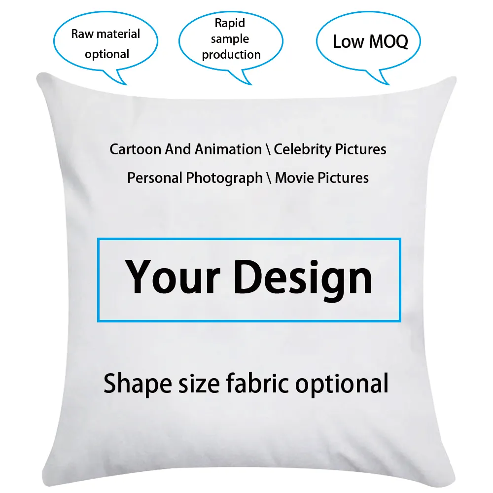 Custom design pillow case cushion cover double-sided printing size and fabric optional for home sofa and couch decor pillowcase