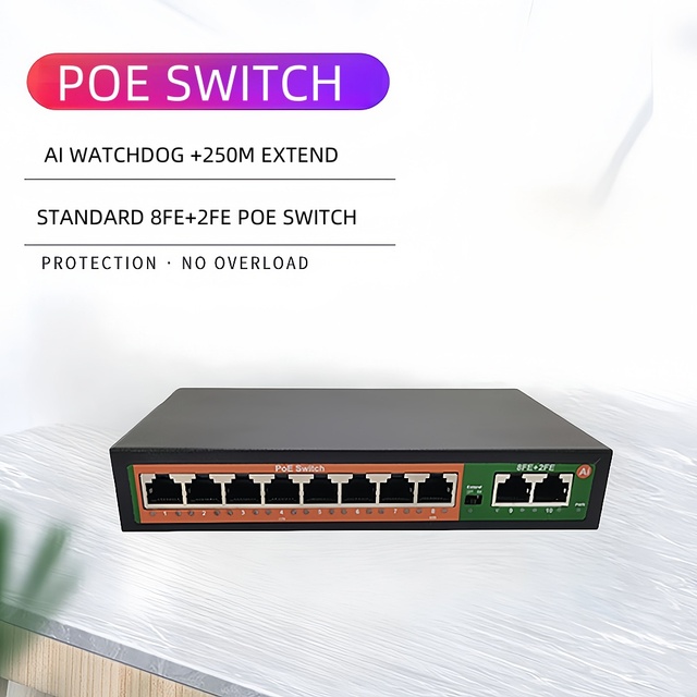 A Factory Directly 48V 10/100Mbps Network Switches 8 POE+ 2 Uplink Mini Rj45 POE Switch 8 Port for IP Camera Computer AP-1028MN
