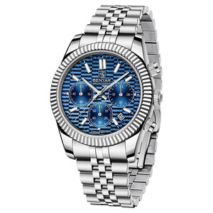 Benyar Men's Chronograph Quartz Watch Stainless Steel Band Blue Dial 100m Waterproof Calendar Feature S001 - Product Image 5