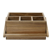 Porte-ustensiles en bois d'acacia avec poignée, organiseur de couverts, support pour serviettes et assiettes en papier