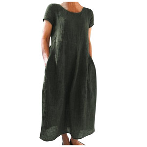 <span class=keywords><strong>Abito</strong></span> in <span class=keywords><strong>Lino</strong></span> e Cotone <span class=keywords><strong>100</strong></span>% Stile Americano, Tinta Unita Vintage, Elegante per Uso Quotidiano e Versatile, Personalizzabile OEM/ODM - Product Image 2