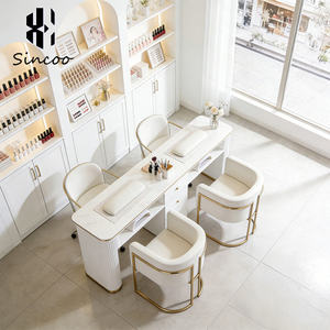 Luxury White <b>Nail</b> Salon Furniture Set with Gold Manicure Table Chairs Professional Marble Top Beauty <b>Nail</b> Manicure Table - Product Image 5