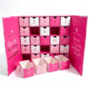 Christmas <strong>Advent</strong> Calendar Gift Box with 25 Pull Out Drawers Hot Pink Silver Foil Rigid Paper Countdown Box for Surprise Gift - Product Image 1