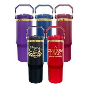 30oz Stainless Steel Gold Plated Powder Coated Flip Top <b>Straw</b> Tumbler <b>Water</b> Bottle Camping Travel <b>Cup</b> Vacuum Insulated - Product Image 1