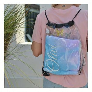 กระเป๋าเชือกรูดลายสนามกีฬาแบบใสส่วนบุคคลเพิ่มชื่อของคุณลงบนสติกเกอร์ไวนิล - Product Image 1