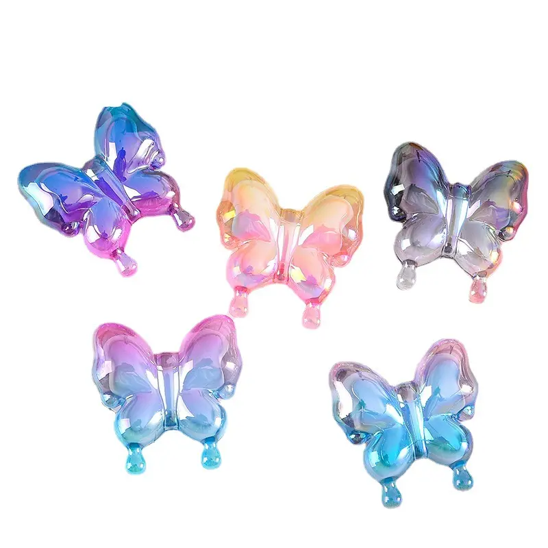 Grânulos de acrílico para joias, pingente de borboleta gradiente, cabochão de borboleta personalizado DIY, enfeite para decoração
