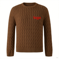 Pull en coton 100% GOTS vintage, col rond, pull en maille torsadée, logo brodé, pull d'hiver personnalisé pour homme, vente en gros