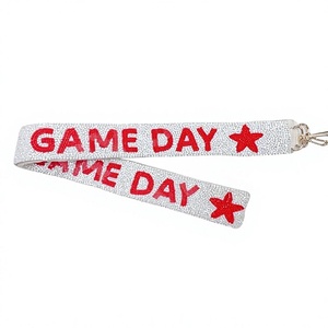 Vintage Eco-Friendly Beaded <b>Game</b> Day Strap with Red Star Design <b>Hook</b> for Handbag-Fashionable Trendy Accessory - Product Image 1