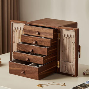 Boîte de rangement pour bijoux et montres DS DSJ-1073, luxe, bois massif, rectangulaire, 5 couches, grande capacité, multi-usages, logo personnalisé, présentoir - Product Image 4
