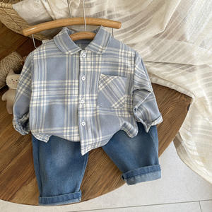 Conjunto de 2 Piezas para Niños, Camisa y Jeans, Primavera Otoño, Nuevo Estilo a Cuadros, Ropa Casual de Mezclilla para Niños Pequeños - Product Image 6