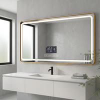 Custom European Style LED Digital Display Smart Bathroom Mirror, 5mm Shatterproof Tempered Glass