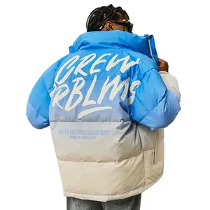 남자의 플러스 사이즈 그라디언트 고객 로고 인쇄 윈드 브레이커 두꺼운 패딩 퀼트 겨울 푹신한 퍼 다운 코트 재킷