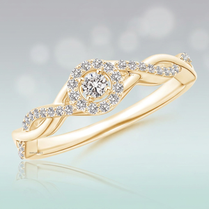 Bague de fiançailles pour femme en or jaune avec diamant, taille brillant rond, design halo, style romantique, or 10K 14K 18K, argent 925 935 - Product Image 1