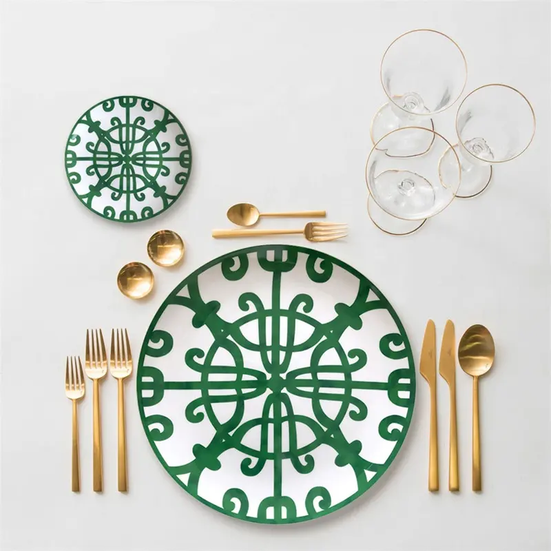 Gros vert classique en porcelaine assiette restaurant mariage assiette en porcelaine ensembles