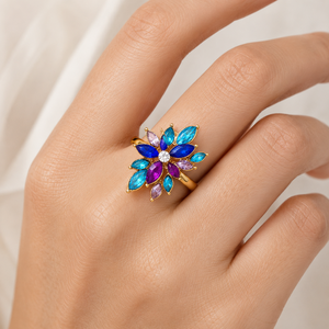 Anello Marquise con Fiori Colorati per Donne, Gioiello da Dito Creativo e alla Moda - Product Image 3