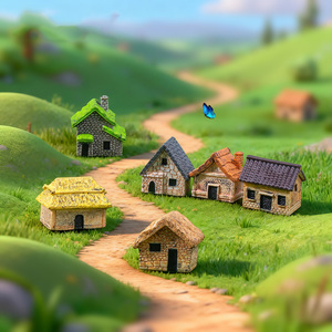 Miniature de jardinage paysager, maison en résine pour jardin féerique, figurine artisanale pour DIY Bonsaï, micro-village, décoration de terrarium de bureau - Product Image 1