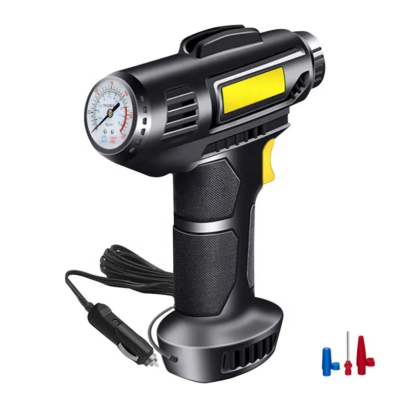 Compressor de ar portátil com manômetro, inflador de pneus, com medidor de pressão, luz led, 12v dc, 150psi, para pneus de carro