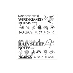 Set di 6 Timbri in Legno con Motivi Meteo e Natura, Luna, Sole, Rondine, Fiori, Timbri Decorativi per Diari e Scrapbooking - Product Image 5