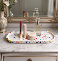 Nampan Penyimpanan Oval Panjang dari Resin Terrazzo untuk Parfum, Makeup & Kosmetik - Nampan Dekorasi Kamar Mandi & Meja Rias Rumah