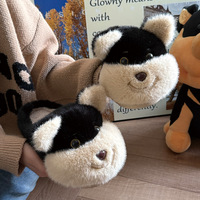 Chaussons d'intérieur pour femmes, mignons, en peluche chien Husky 3D, à bout fermé, à enfiler, doublure polaire chaude, plateforme épaisse, antidérapants
