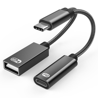 Kabel USB C OTG 2 in 1 Custom Nylon Braided dengan Adaptor Splitter Pengisian Cepat PD 60W dan Port USB Female