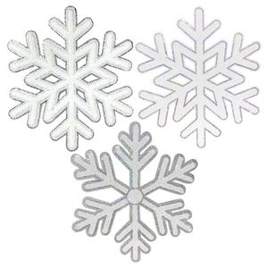 Nouvel arrivage : Patch brodé en chenille et sequins, motif neige, grand format 28 cm, thermocollant, bord argenté - Product Image 1