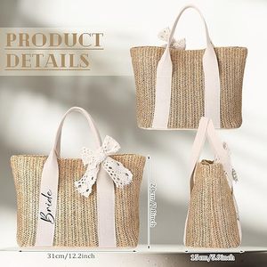 Décorations de fête de mariage et enterrement de vie de jeune fille, sac à main en paille tissé à la main pour la mariée, cadeau pour demoiselle d'honneur - Product Image 3