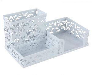 Metal Desk <b>Organizer</b> 3 Compartment Pen Holder for Desk Office Supplies Caddy with Sticky Notes Holder - Product Image 3
