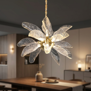Modern <b>Light</b> Luxury Gold Glass Flower Leaf Chandelier with Adjustable Chain Length for Living Room Bedroom <b>Dining</b> Room - Product Image 2