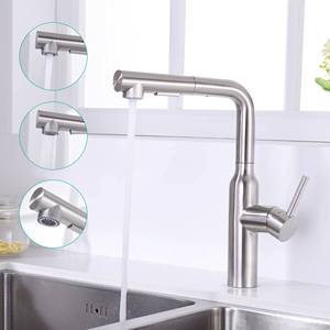 Modern Classic Single Handle Kitchen Faucet Ceramic Valve <b>Brushed</b> Finish <b>Deck</b> Mounted Stainless Steel Chrome Pull Spray 1 Year - Product Image 5
