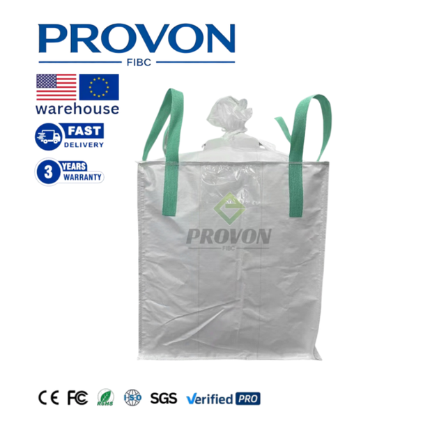 Baffle FIBC Q Bag Duffle Top 4 Green Lifting Loops Woven PP Bulk Container for Plastic Granule Chemical Powder Stacking