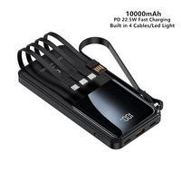 Batterie externe 10000 mAh avec logo personnalisé, 4 câbles intégrés, charge rapide PD 22,5 W, chargeur portable avec écran LED et lampe de camping